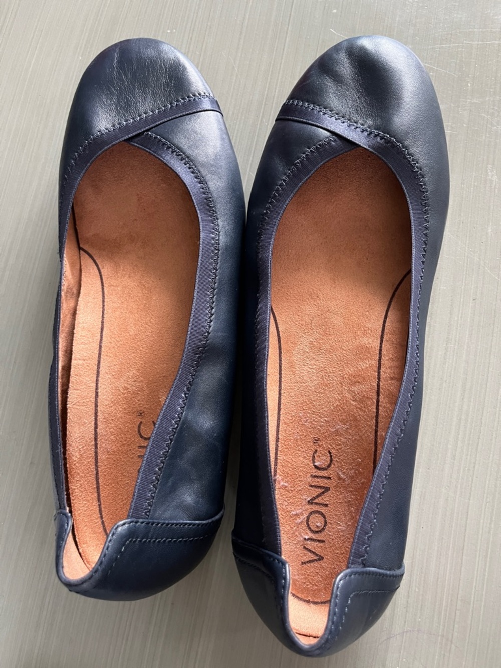 Vionic Navy Leather Slip-On Ballet Flats
